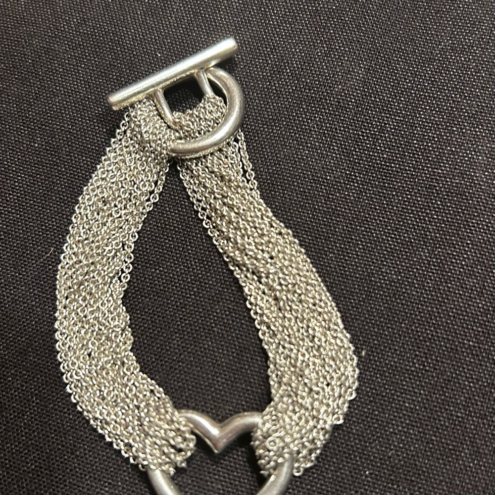 Auth Tiffany & Co. Silver Heart Multi-Chain Toggle Bracelet 6.75 L Send Offer - Picture 6 of 9